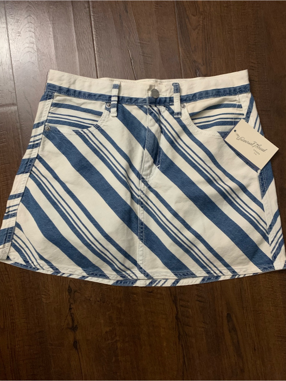 Universal Thread- Mini Denim Skirts Striped Blue and White
